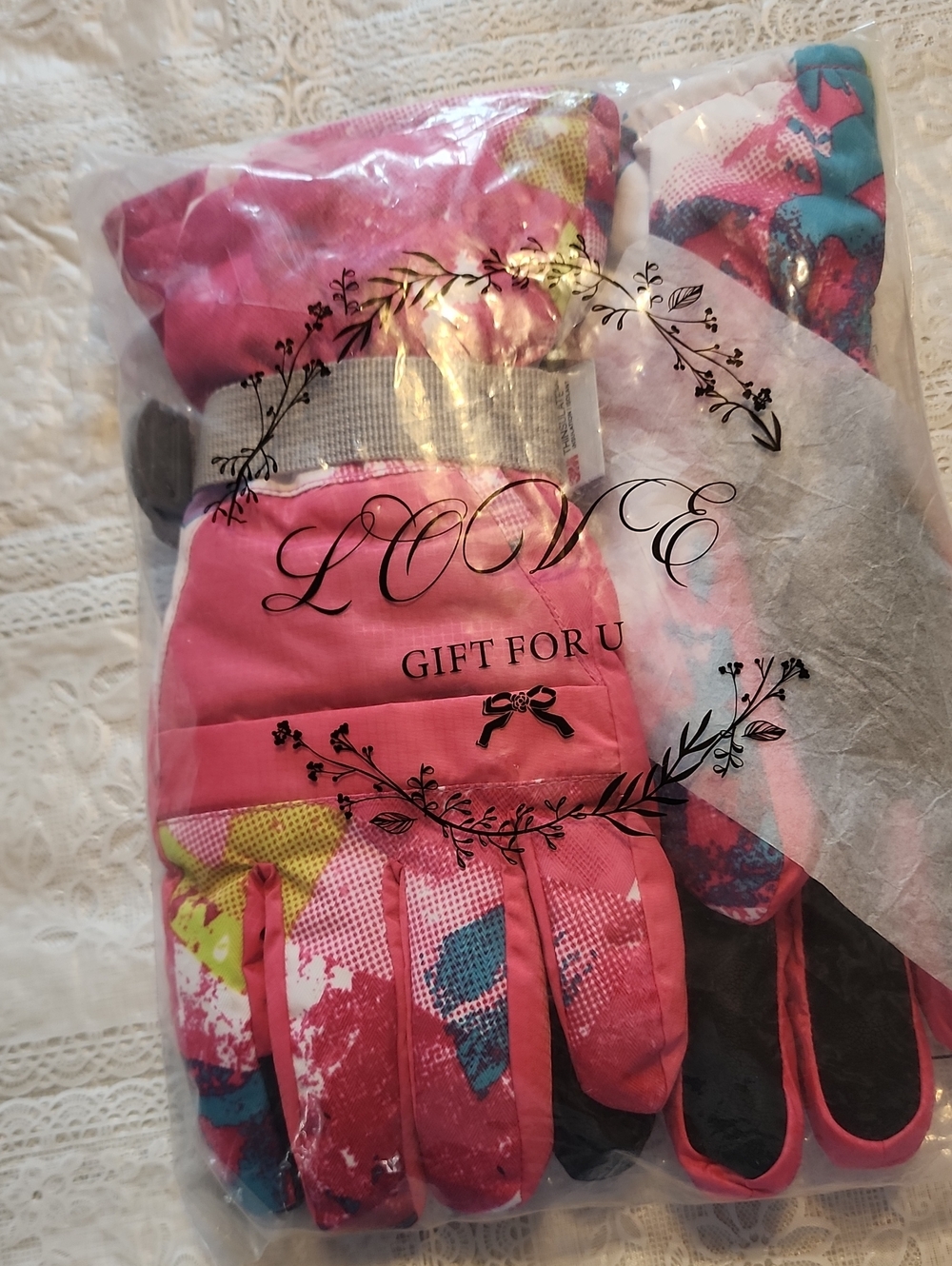 Pink Patterned Winter Gloves - Packaged Pair